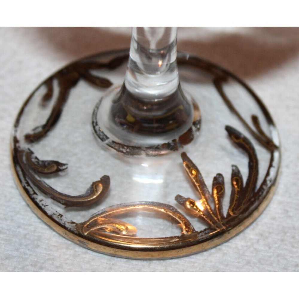 antique Naser al-Din Shah Qajar of Persia stemmed wine glass clear w/ gold trim - Picture 8 of 10